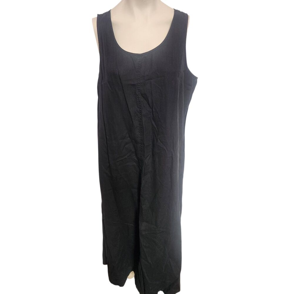 J Jill Black Linen Sleeveless Shift Dress XL Midi Minimalist Casual Classic
